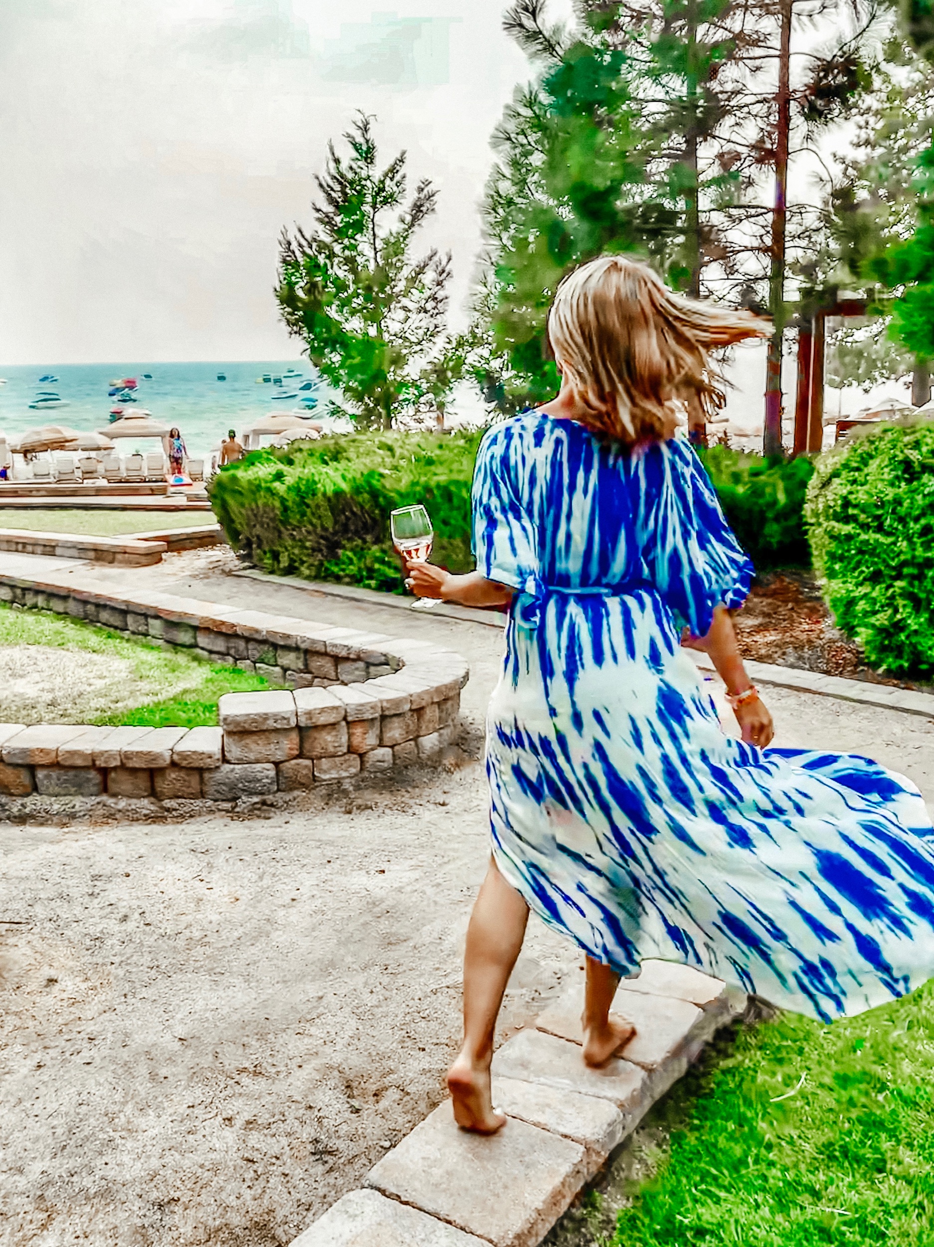 Enjoying a glass of wine and the cool evening temps