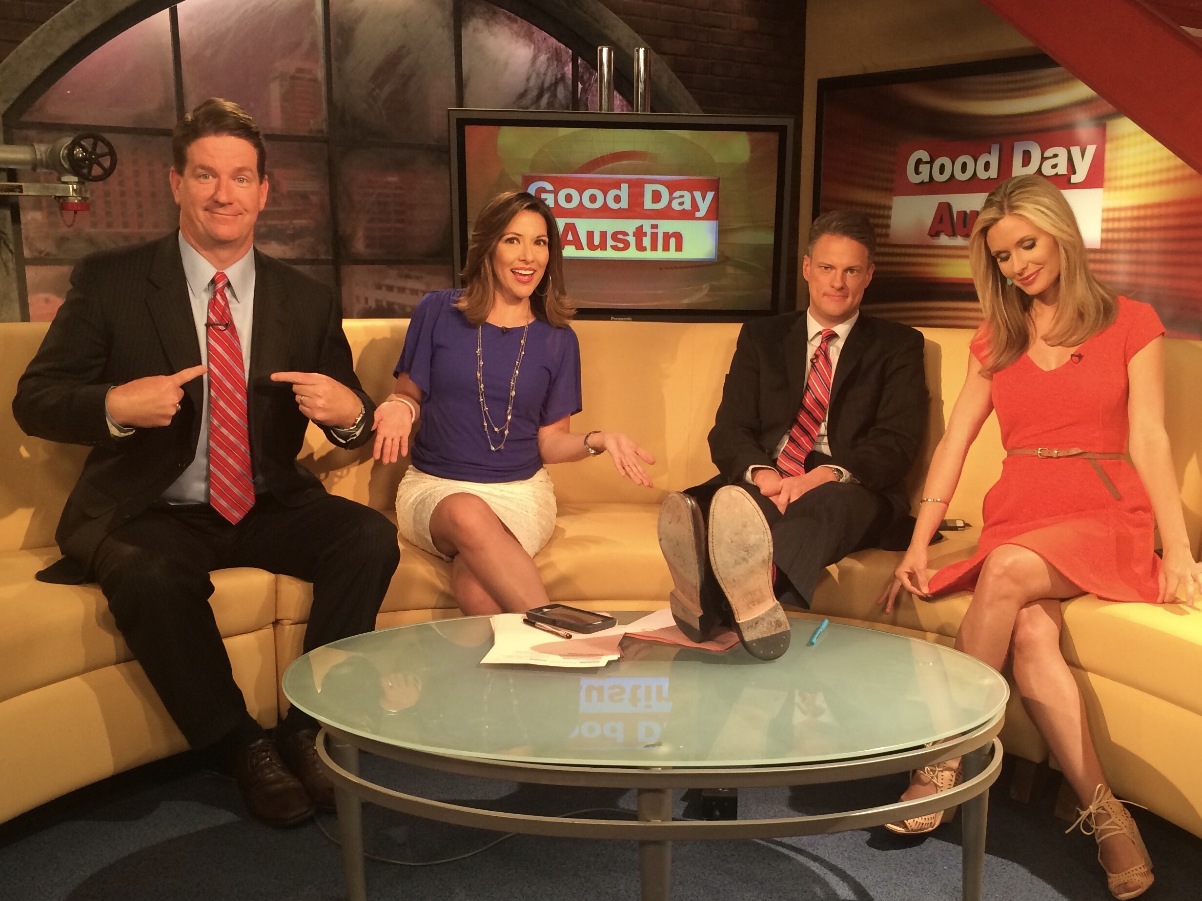 Goofing around with my co-anchors on Good Day Austin.